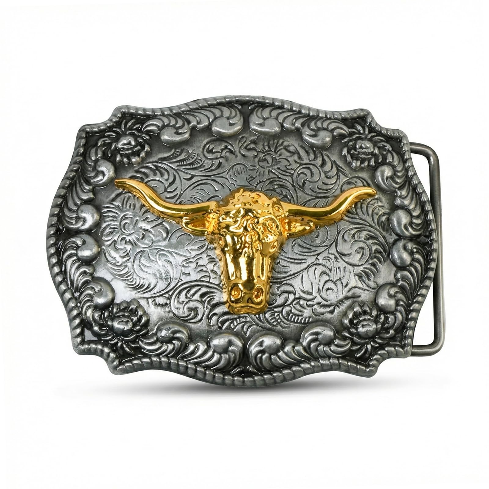 Merzio Western Cowboy Belt Buckle for Men Women, Vintage Longhorn Bull Head Design Zinc Alloy Metal Belt Buckles Replacement, Rodeo Country Accessories Gift