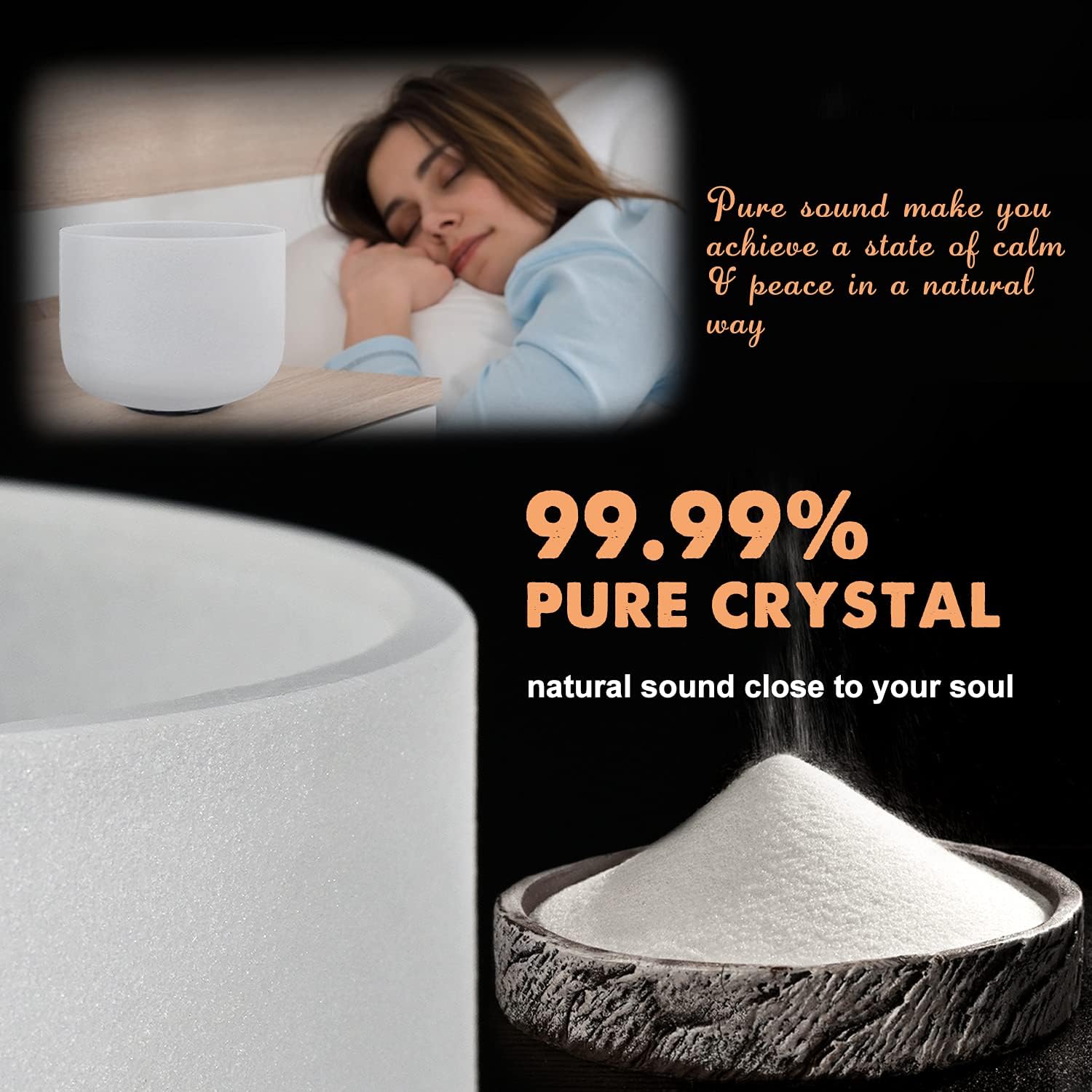 432HZ Sound Healing 8''-12'' Set of 3 Crystal Singing Bowls, Frosted Chakra Quartz Crystal Sound Bowl Set 8'' B Crown, 10'' E Solar Plexus, 12'' C Root with Carry Bags