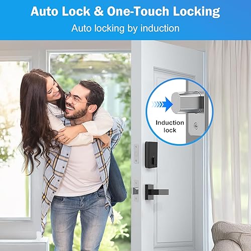 Miniatura 7 de Cerradura de puerta inteligente WiFi, entrada sin llave con puerta de enlace y asas, pantalla táctil, teclado de huellas dactilares, llave de