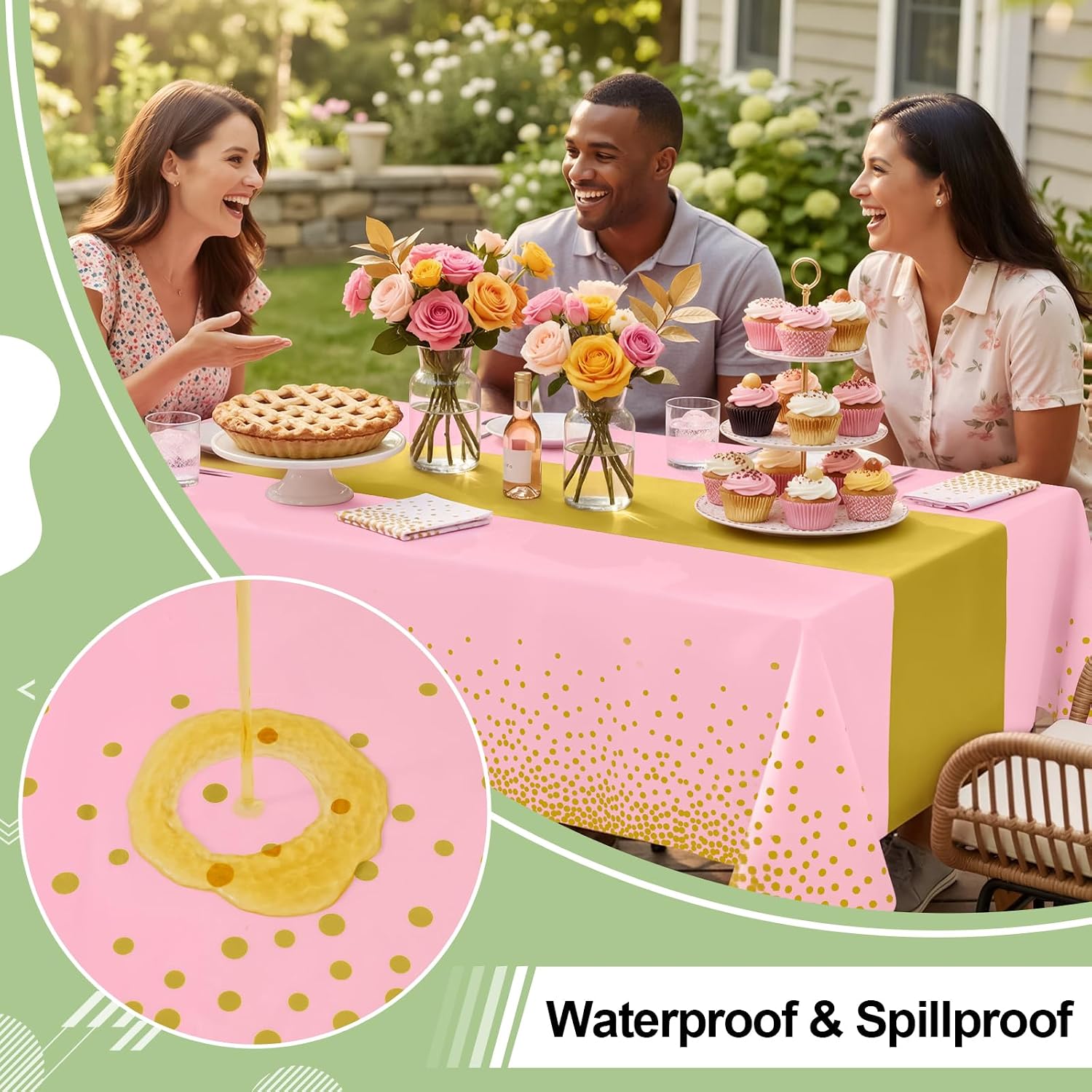 misaya 4 Packs Pink and Gold Plastic Disposable Table Cloth image 2