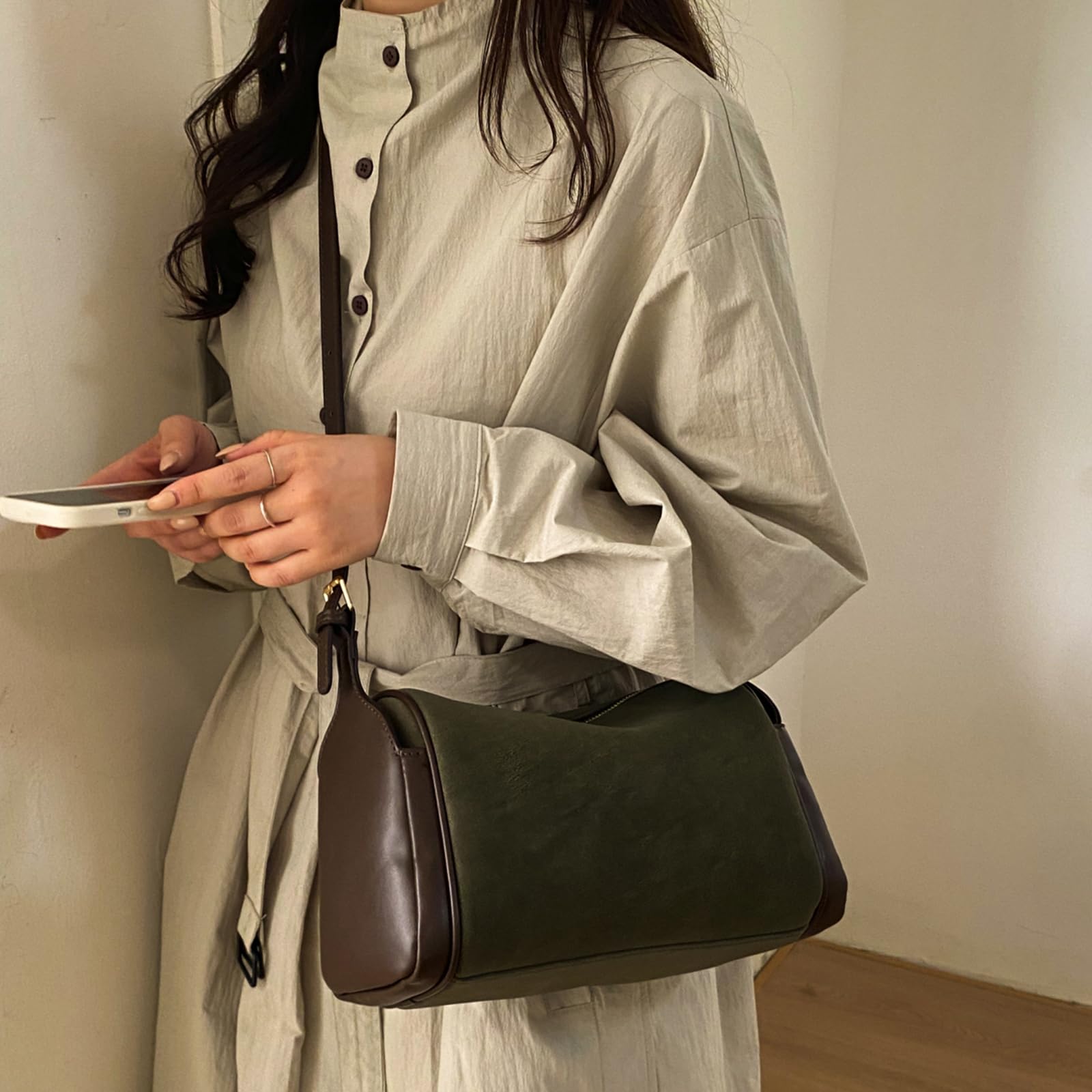 Borse sottobraccio cilindriche in pelle PU vintage donna
