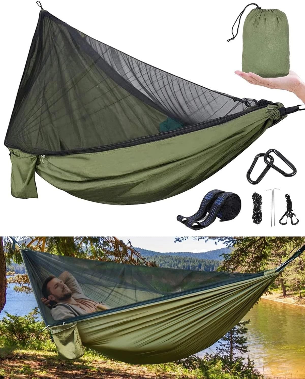 Hängematte Outdoor Set mit Moskitonetz für 2 Personen, bis 300 kg Tragkraft – XXL Doppel-Hängematte aus Baumwolle für Camping, Garten, Reisen, wasserdicht & atmungsaktiv Garten