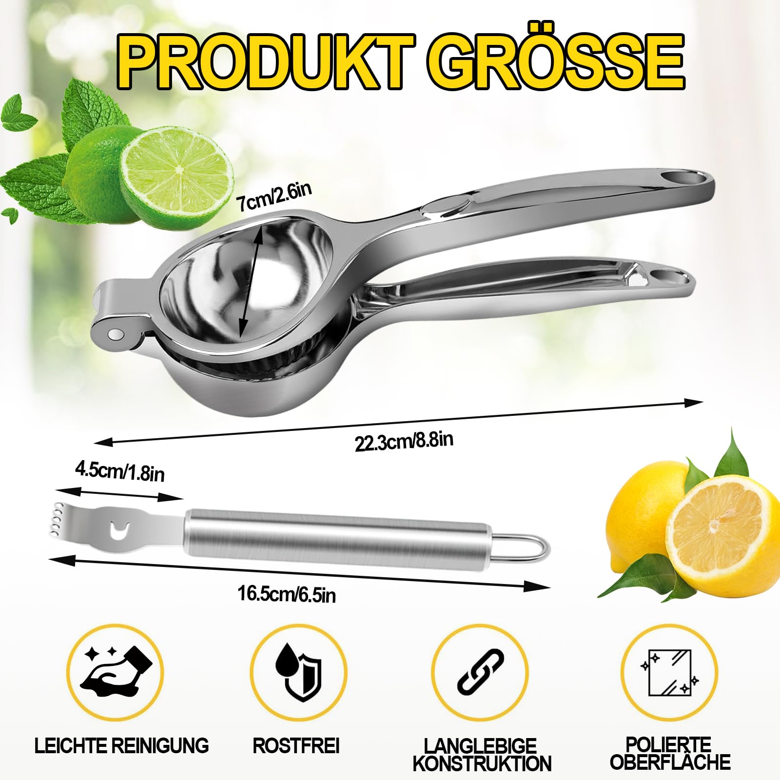 Spremiagrumi Manuale,Anti-Caustico Spremi Lime,Spremi Lime Barman-Incluso Grattugia Per Limone,Spremi Limone Manuale 7cm Diametro,Spremi Agrumi Manuale,Spremi Limone Per Cucina,Bar