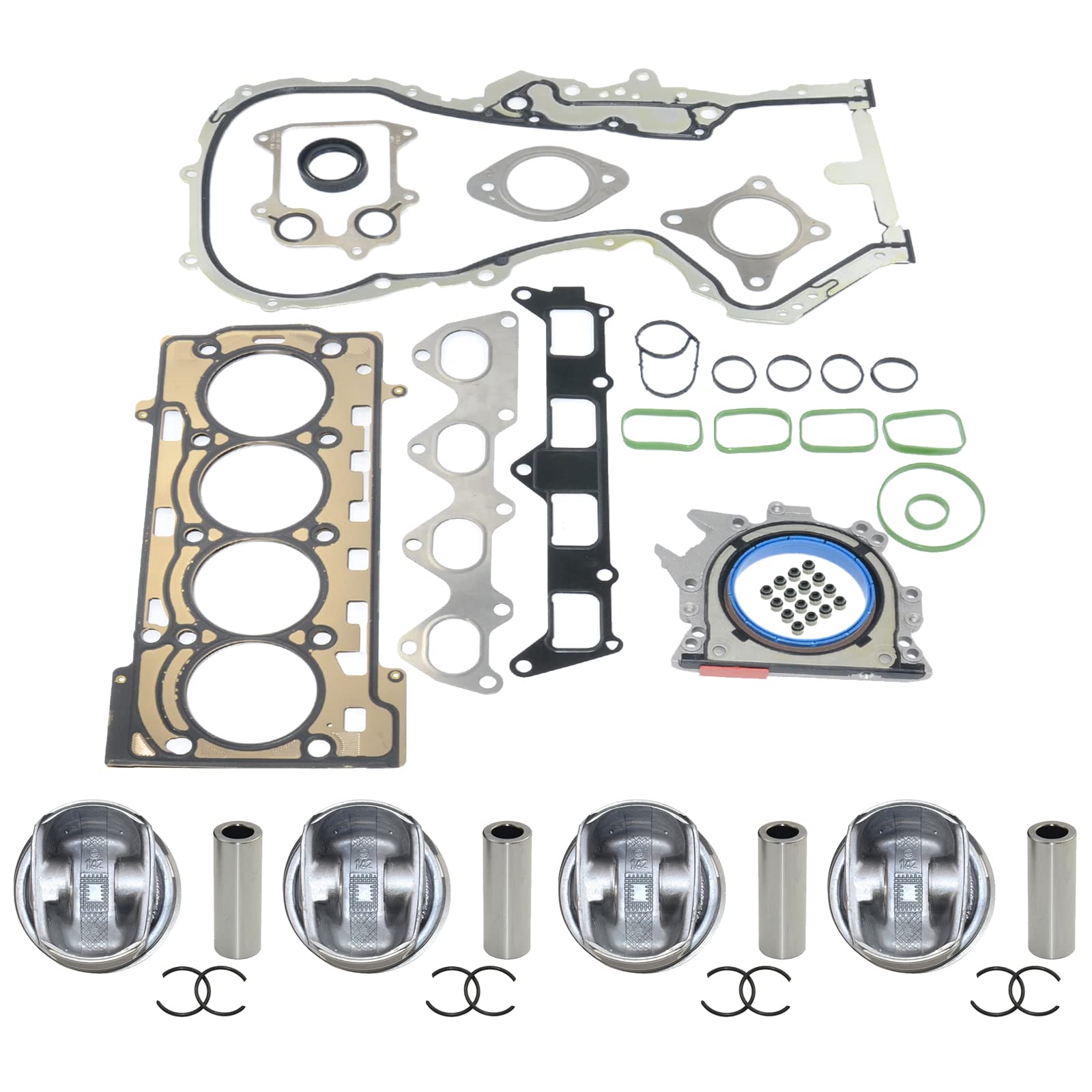 Guarnizione testa cilindro + kit 4 pistoni compatibile con 03C107065AQ 03C109287G 03C103383R