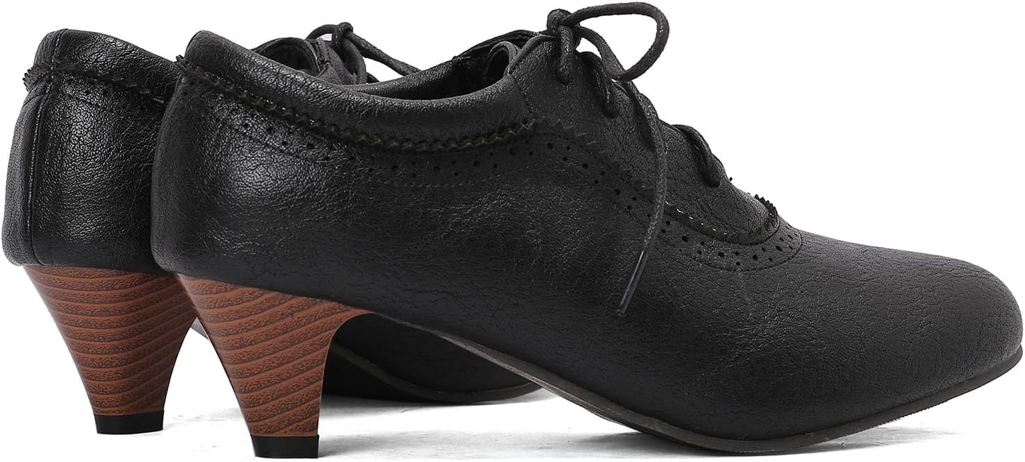 SHEMEE Vintage Kitten Heels Oxford Pumps for Women Stacked Cone Heel Victorian Witch Shoes Lace-Up Brogues Work Office Shoe - Image 4