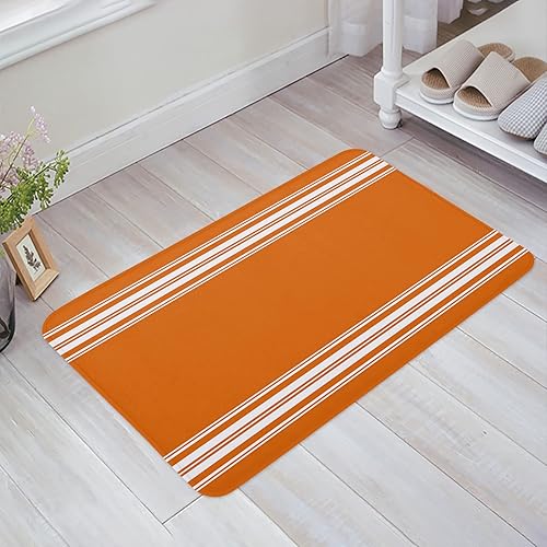 Prironde Tapetes para puerta delantera, tapete de cocina para interiores y exteriores, tapete de entrada de rayas naranjas y blancas, tapete de baño