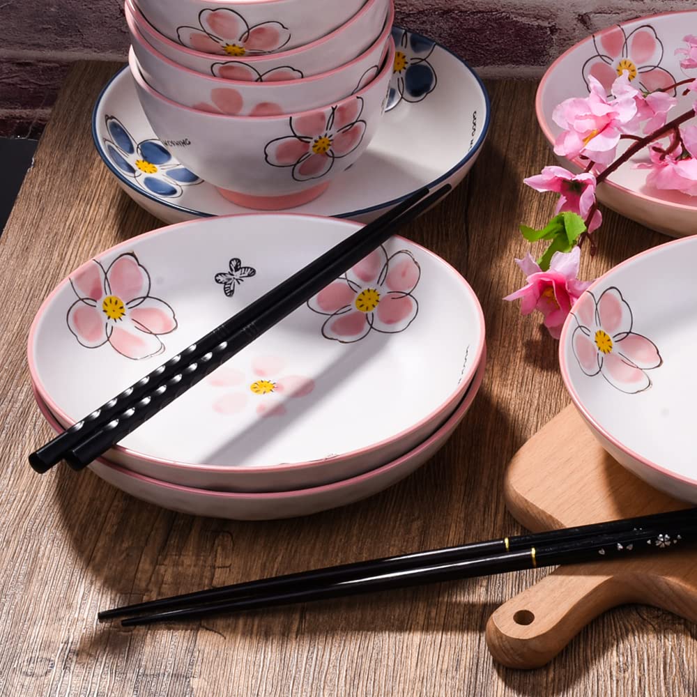 Lot de 4 assiettes plates japonaises en céramique, 20,3 cm, rouge prune