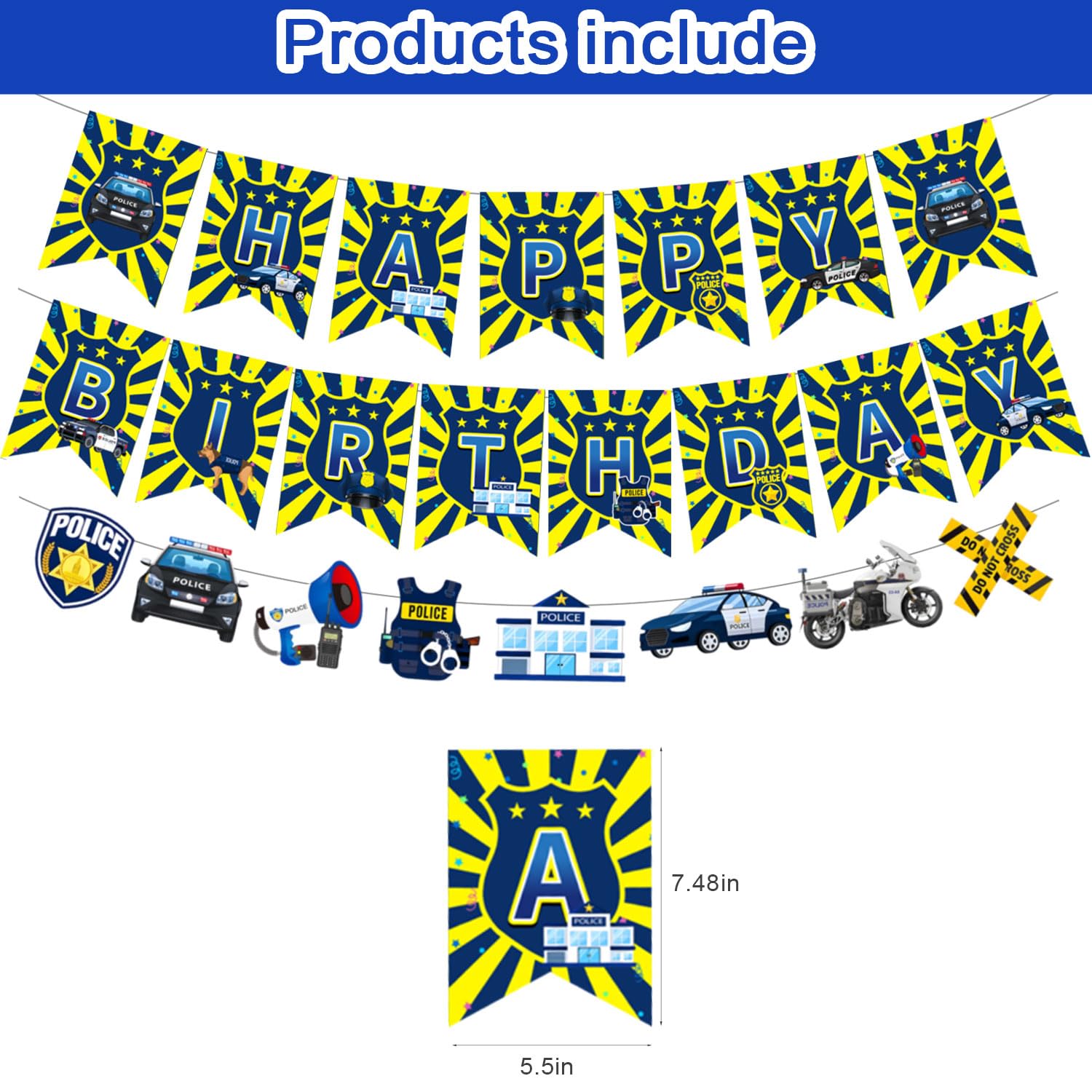 Police Party Supplies Decorations, Police Officer and Car Theme Birthday Party Supplies Includes happy birthday banner, cake toppers Ideal for Police officer and Police car and motorcycle party decor