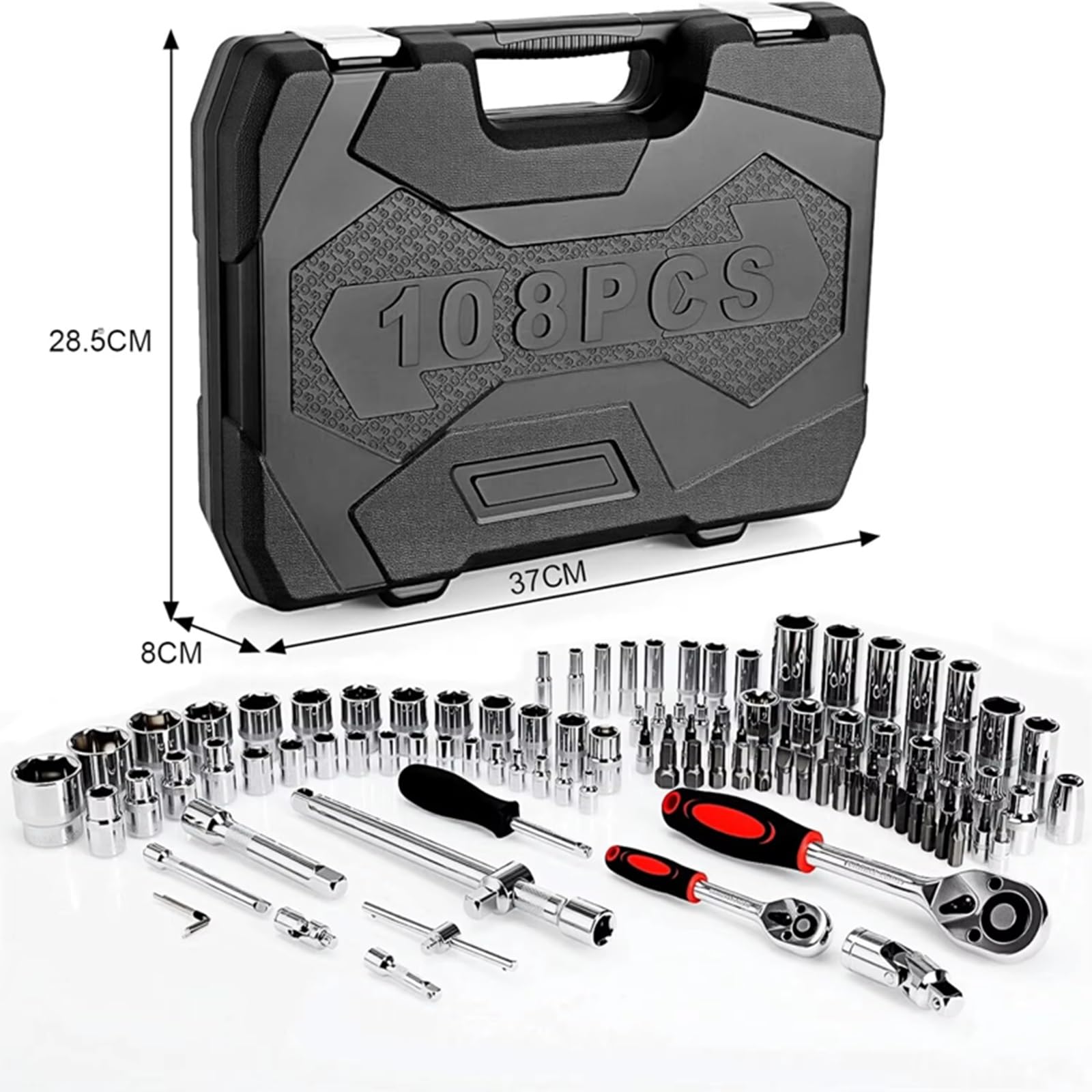 llaves Combinadas Juego De Llaves De Vaso De 108 Piezas Caja De Trinquete Para Coches Con Llaves De Tubo De Trinquete Reversibles De 1/4 "y 1/2" Juego De Puntas