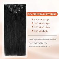 Vista 2 de Sunny Hair - Extensiones de clip de cabello humano lacio - color negro (Off Black) - 24 pulgadas, 7 unidades, 4.23 onzas
