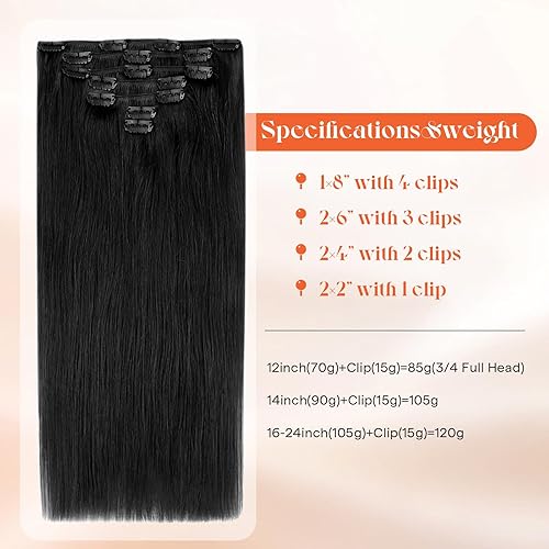 Miniatura 2 de Sunny Hair - Extensiones de clip de cabello humano lacio - color negro (Off Black) - 24 pulgadas, 7 unidades, 4.23 onzas