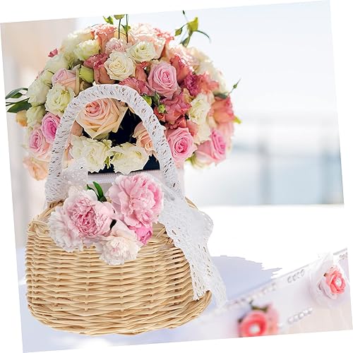 Miniatura 6 de Cabilock Cesta tejida a mano creativa para arreglos florales, cesta decorativa de ratán caqui para bodas, accesorios de fotografía y decoración del