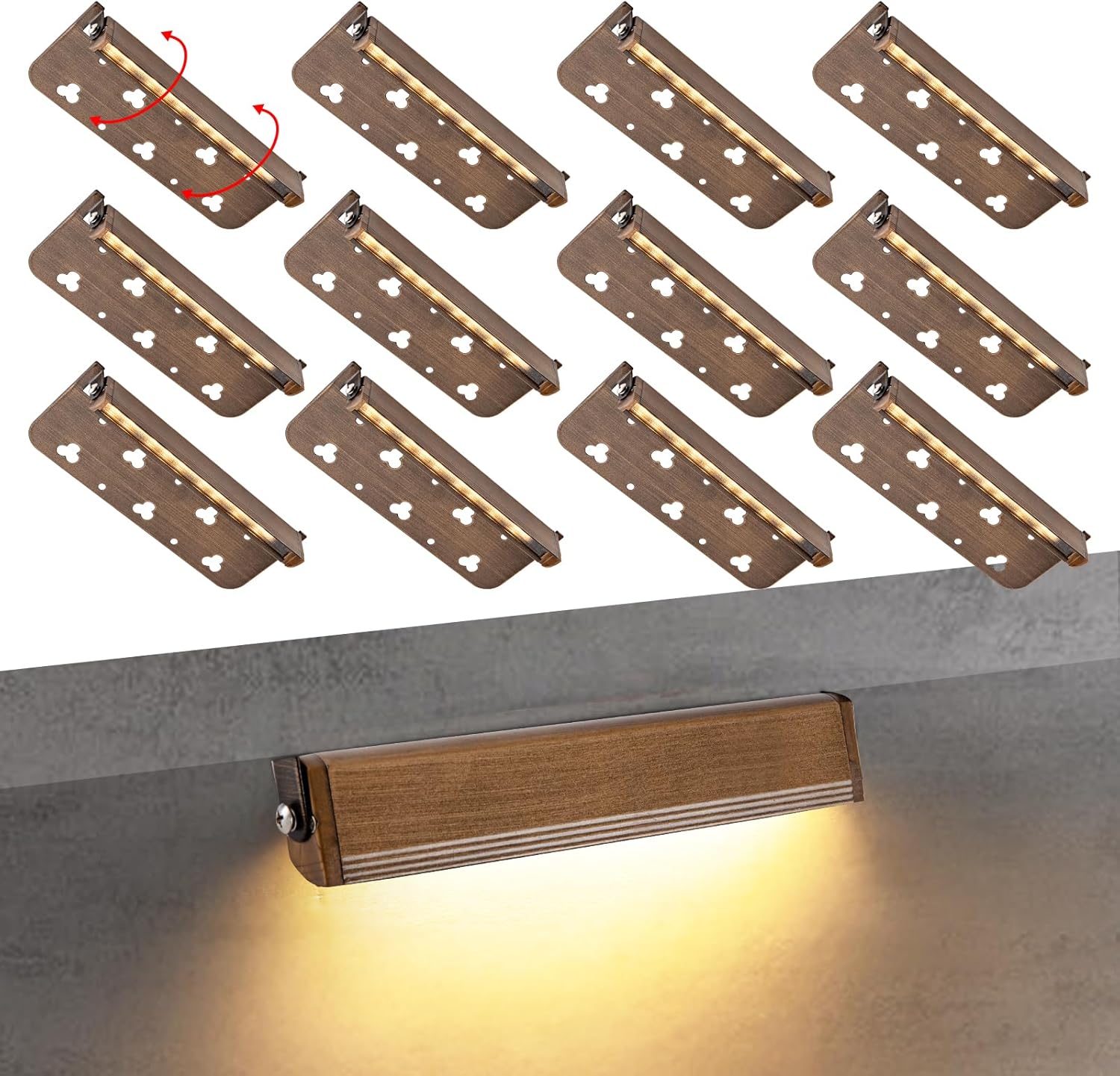 12-Packs 7inch 3W LED Hardscape Lighting,Retaining Wall Lights,12V Low Voltage Bronze Gold Landscape Paver Lighting,IP65 Waterproof Outdoor Step Lights,2700K Soft White