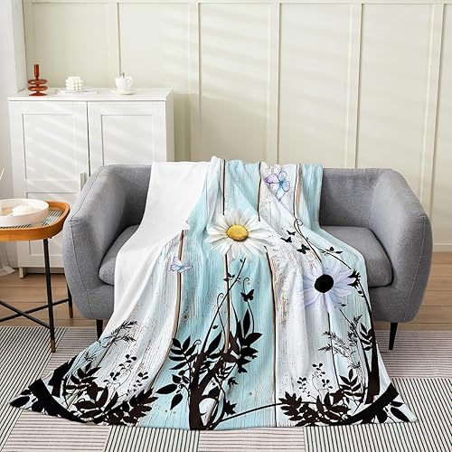 Erosebridal Manta de vellón de margaritas, manta de mariposas voladoras de 40 x 50 pulgadas, decoración de sofá cama, manta de cama de vida