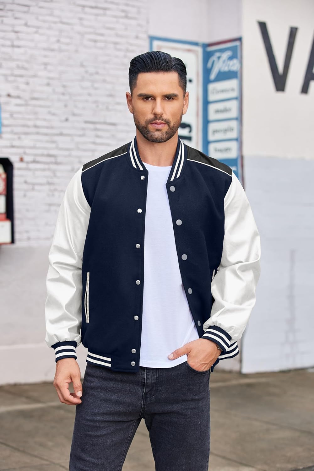 COOFANDY Mens Varsity Jacket Casual Leather Sleeve Baseball Letterman Bomber Jacket Coat - Image 4