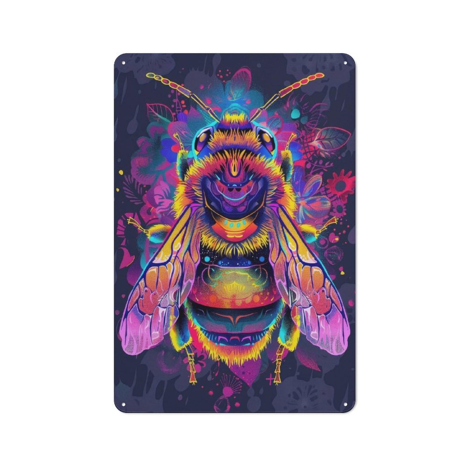 Junmoney Neon Bee Metal Sign 30X20cm With For Hallway Wall, Rustic Decor, For Furnishing A New Hallway With Rustic Decor