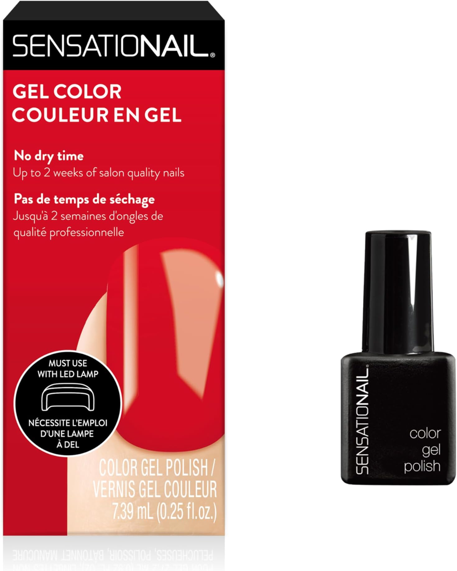 Sensationail Gel Nail Polish, Salon Quality, At Home Gel Quick Cure Polish, Rapid Dry, LED Lamp, Glossy, Long-Lasting, No Dry Time, Vixen Red Shade, 0.25 Fl Oz