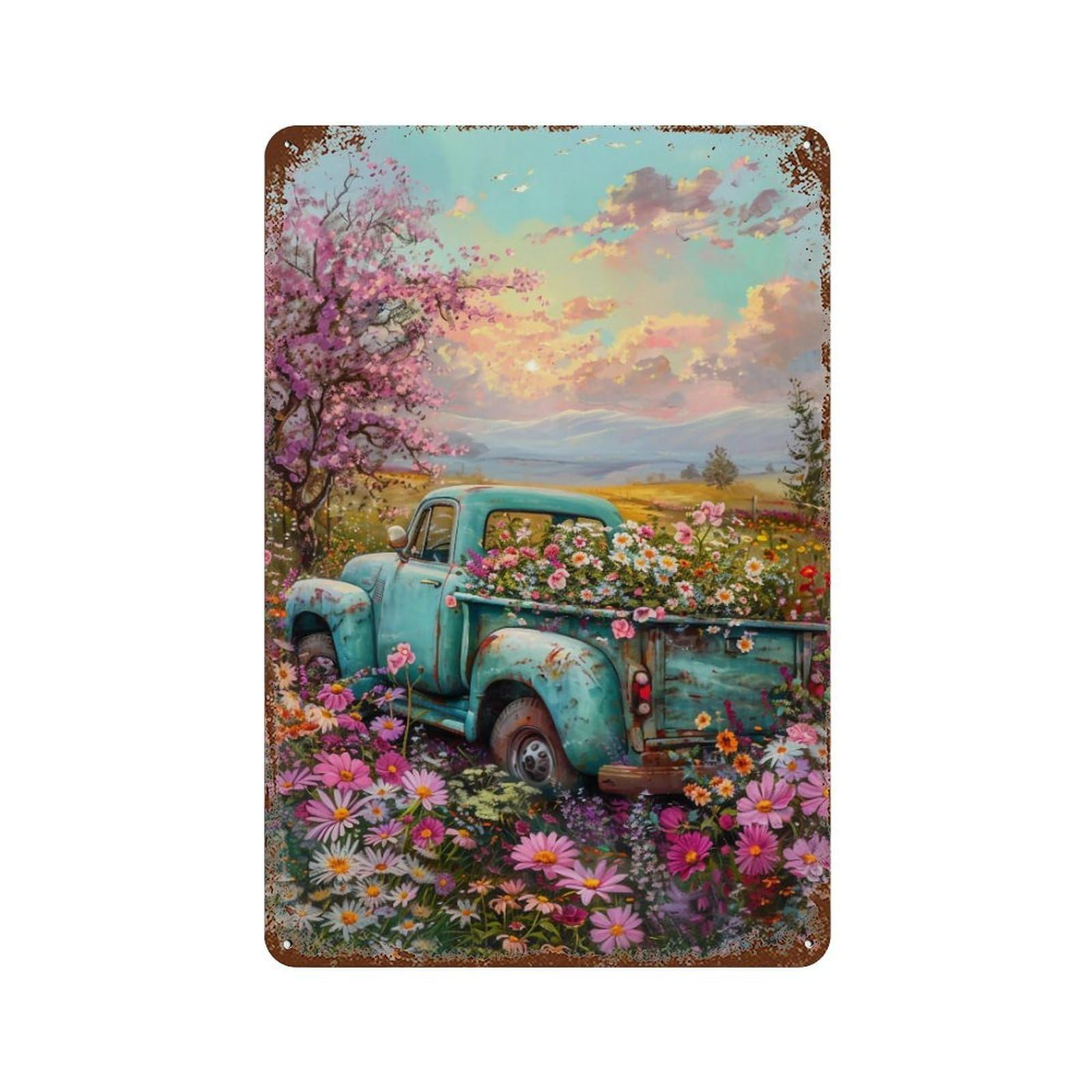HDURYEYRYY Floral Pickup Spring Meadow 01 Wall Retro Iron Vintage Art Metal Tin Sign Poster Modern Home Cofffee Club Art Bar Shop Decor 30x20cm