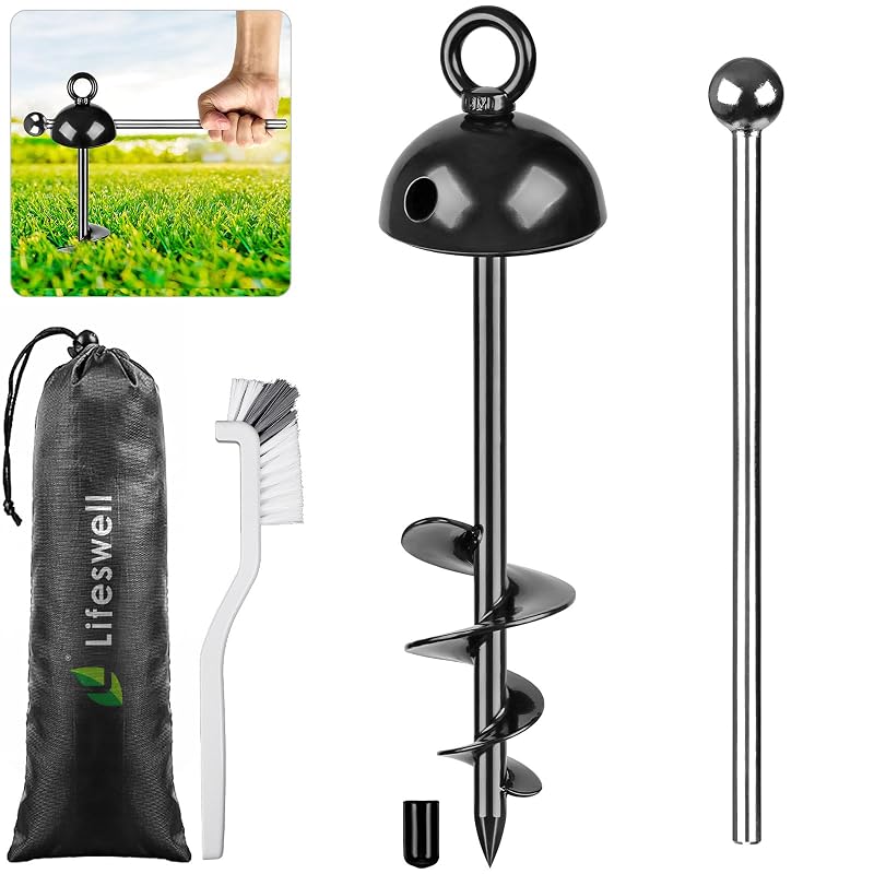 Estaca de Contenção para Cães com Âncora Giratória 360° em Aço, Lifeswell, 38,1 cm, Black-B