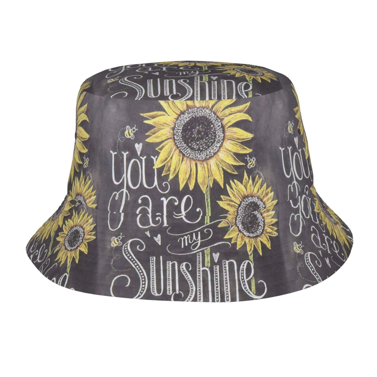 Gqwjksz Unisex Colorful 961 Retro Sunflower You Are My Sunshine Bucket Hats For Women Men Summer Fisherman Hats Teens Sun Protection Cap Packable Trendy Travel Cap Black