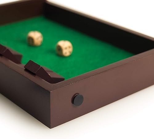Miniatura 5 de STERLING Juegos de madera Shut The Box Juego de 12 números con tapa de diseño de decoración del hogar y superficie rodante de fieltro, color marrón