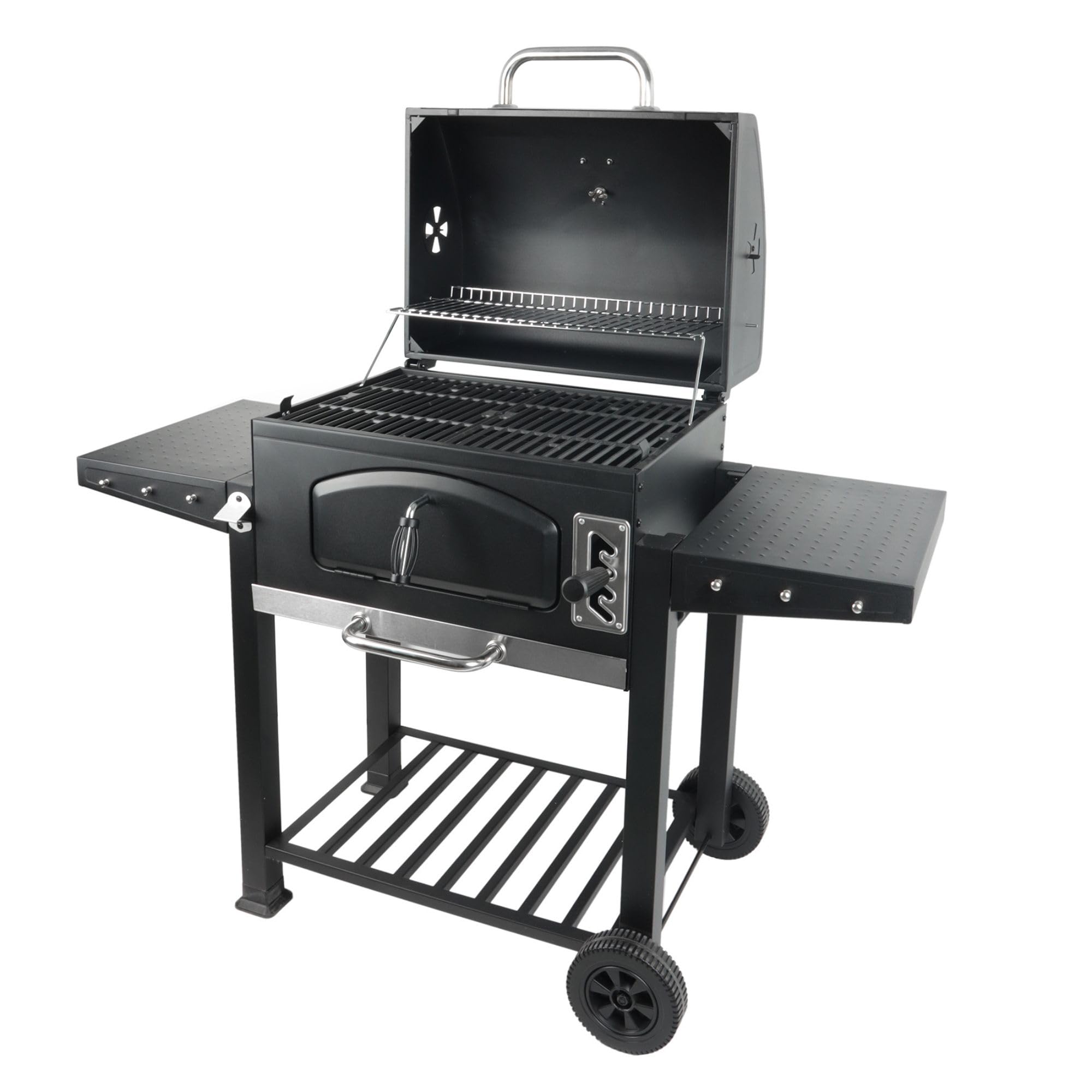 Grill Boss 24 Inch Charcoal BBQ Grill with Side Shelves, Built-In Thermometer, Black