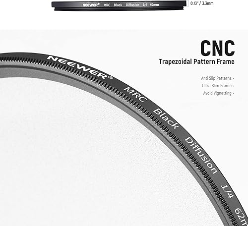 Vista 197 de NEEWER Difusión negra de 3.031 in, 1 filtro de niebla de ensueño, filtro de efecto cinematográfico, ultra delgado, repelente al agua, resistente a