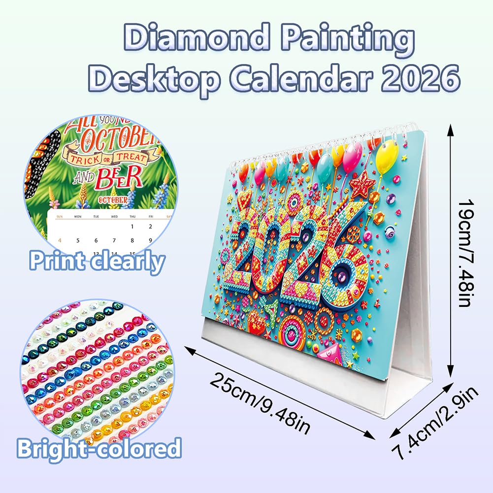 5D Diamond Painting Kalender 2026 - DIY Tischkalender Mit Diamant Malerei