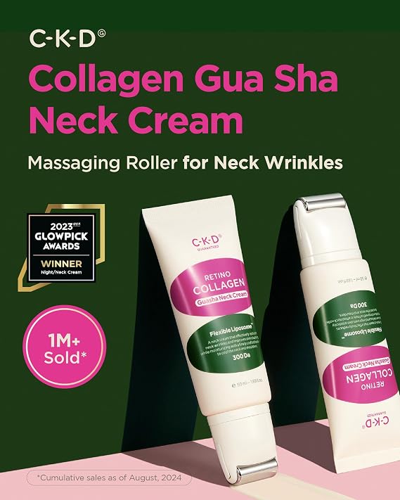 CKD Retinal Collagen Gua Sha Neck Cream with Refill Firming & Lifting Anti-Aging Neck & Jawline Cream Duo Reduces Wrinkles, Tightens Skin, Boosts Collagen Korean Skin Care, 1.69 fl oz x 2