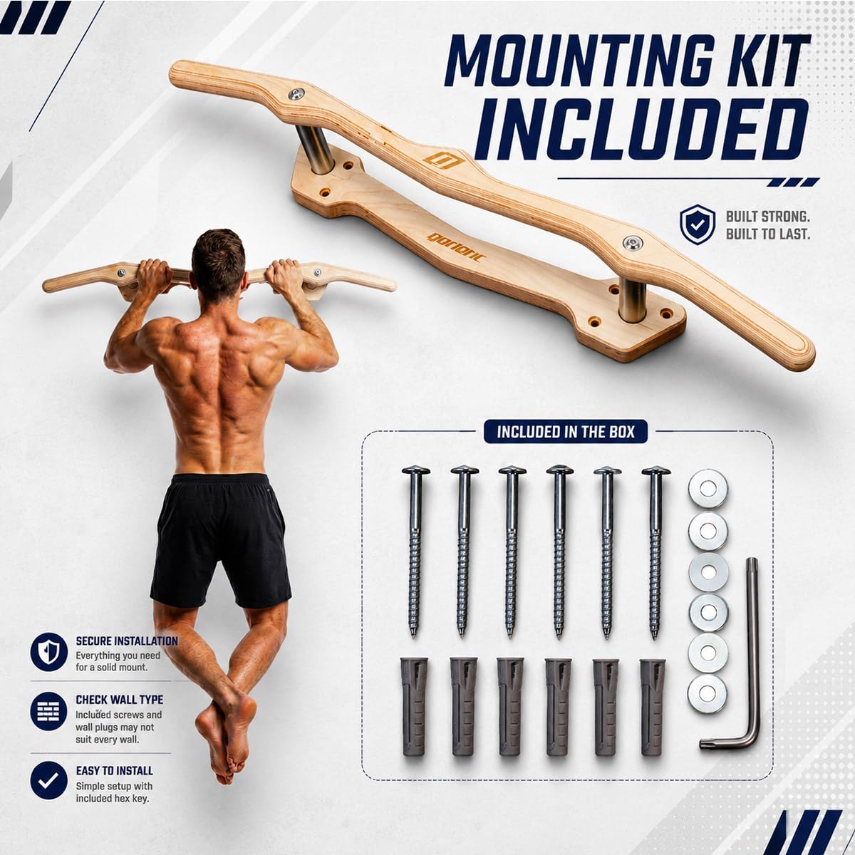 GORLETIC Mountain Barra per Trazioni Legno Parete e Porta 130kg | Acciaio inossidabile, Antiscivolo, 3 posizioni di presa, Montaggio e smontaggio facili