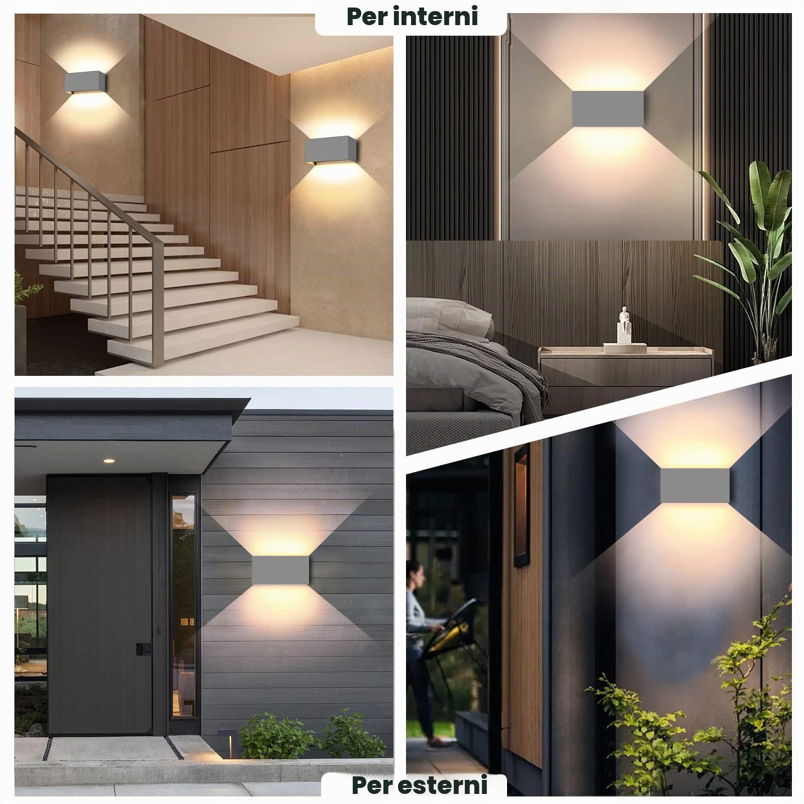 ZIKEY 24W LED Moderno Applique da Parete, Interno/Esterno Lampada da Parete Angolo del Fascio Regolabile, Bianco Caldo 3000K Applique Muro IP65 Impermeabile, Grigio