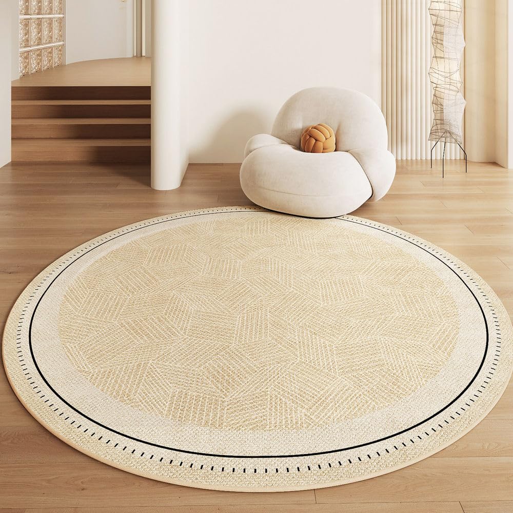 Tapis rond lavable style crème fini la poussière dans votre chambre