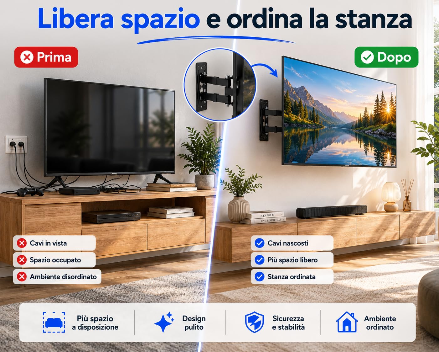 Supporto TV Parete 32-55 Pollici, Staffa TV Girevole ±90° e Inclinabile +3°/-10°, Braccio Estensibile 56-378 mm, VESA 100x100/200x100/200x200, Portata 30 kg, Nero