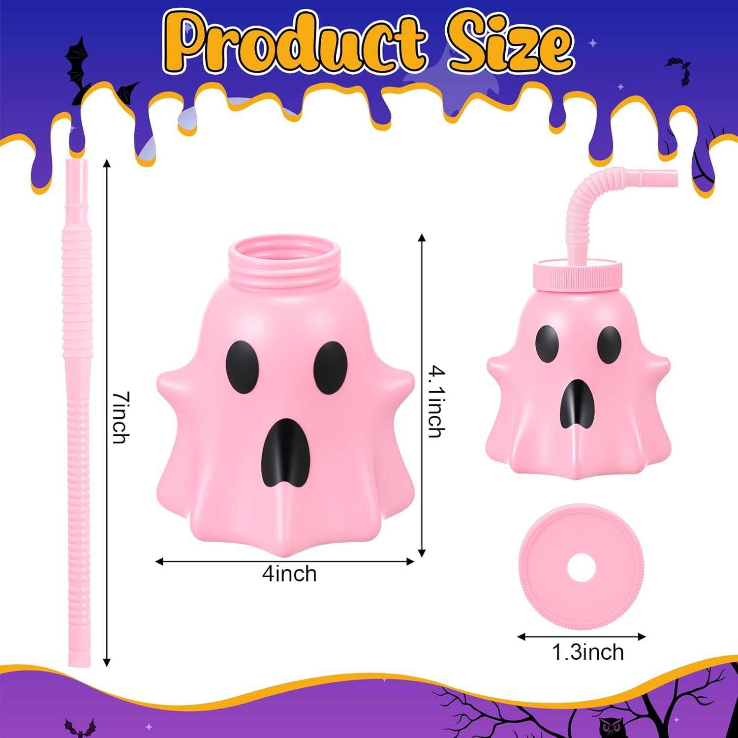 Umigy 12 Pcs Halloween Party Cups for Kids 10 Oz Ghost Shaped Plastic Cups with Lids and Straws Reusable Halloween Decorations for Gifts Party Favors Supplies - Image 4