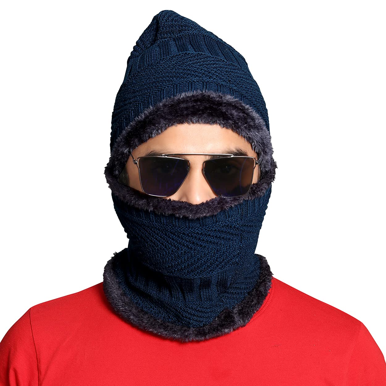 Sidhidata Textile Men's Fashion Winter wear Neck & Hat Warm Beanies Soft Fur Inside Knitted Hats and Cap combo (Free Size)