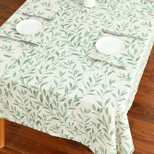 Miniatura 9 de VOGOL Mantel rectangular de lino, 52 x 102 pulgadas, diseño de pájaros y flores, estilo campestre, duradero, a prueba de polvo, lavable a prueba de
