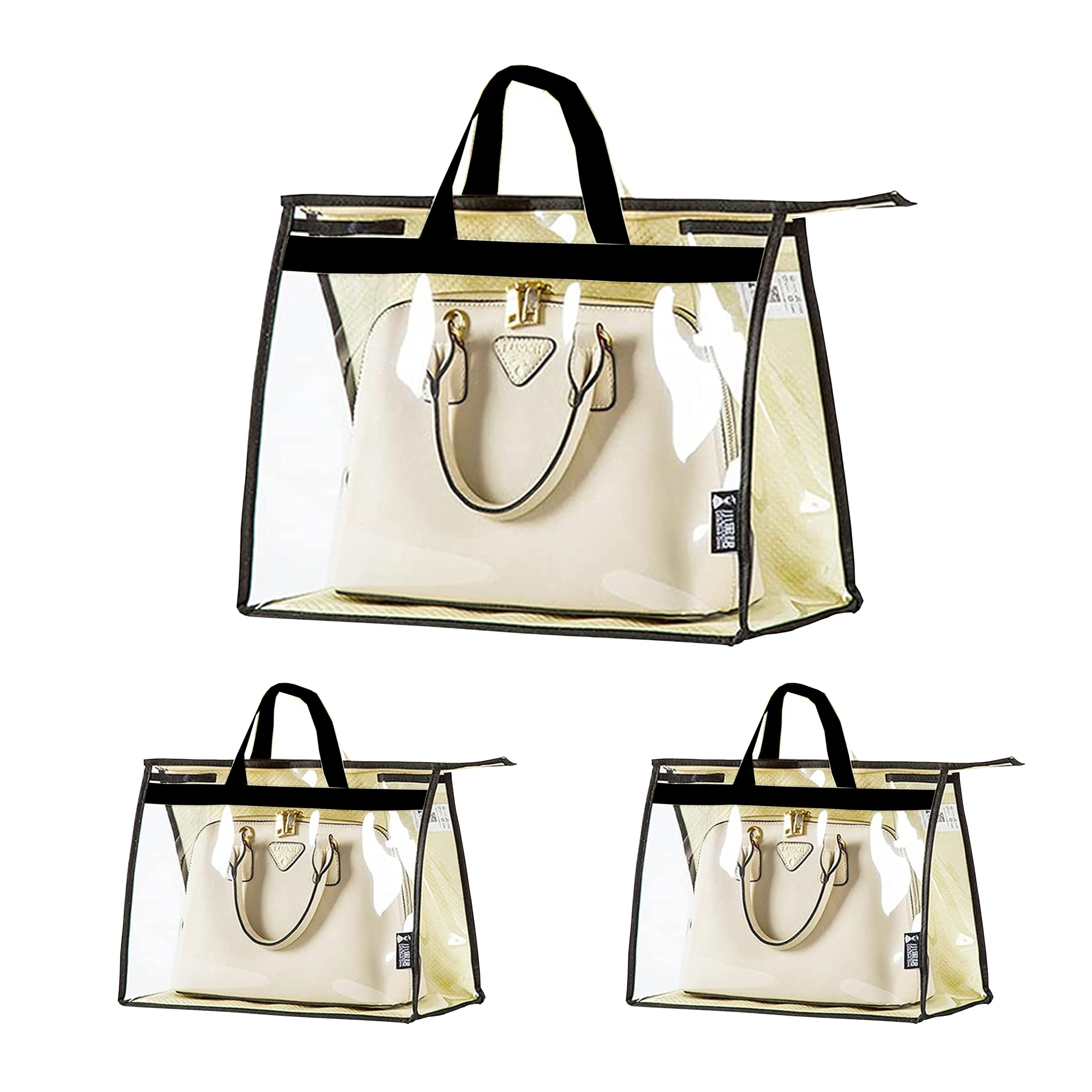 FAB ELLITE Handbag Hanging Organizer Foldable Purse Storage Space Saving Closet for Wardrobe Clutches Pouch Organizer Dust Proof Bag for Ladies Handbags Transparent with Zipper Closure. PACK OF 3