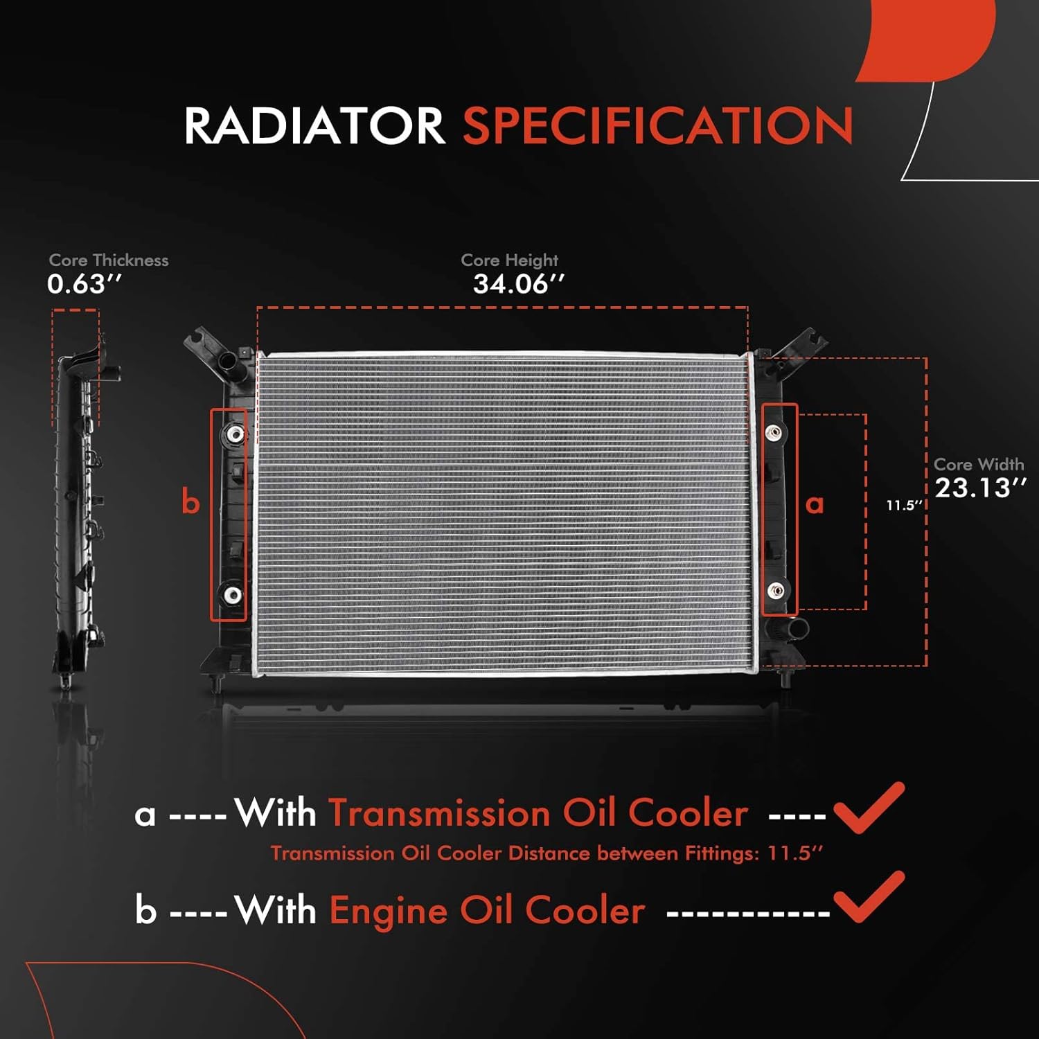A-Premium Engine Coolant Radiator Assembly with Oil Cooler Compatible with Chevrolet Silverado 2500 HD, Silverado 3500 HD & GMC Sierra 2500 HD, Sierra 3500 HD, 2011-2019, 6.0L, Automatic Transmission