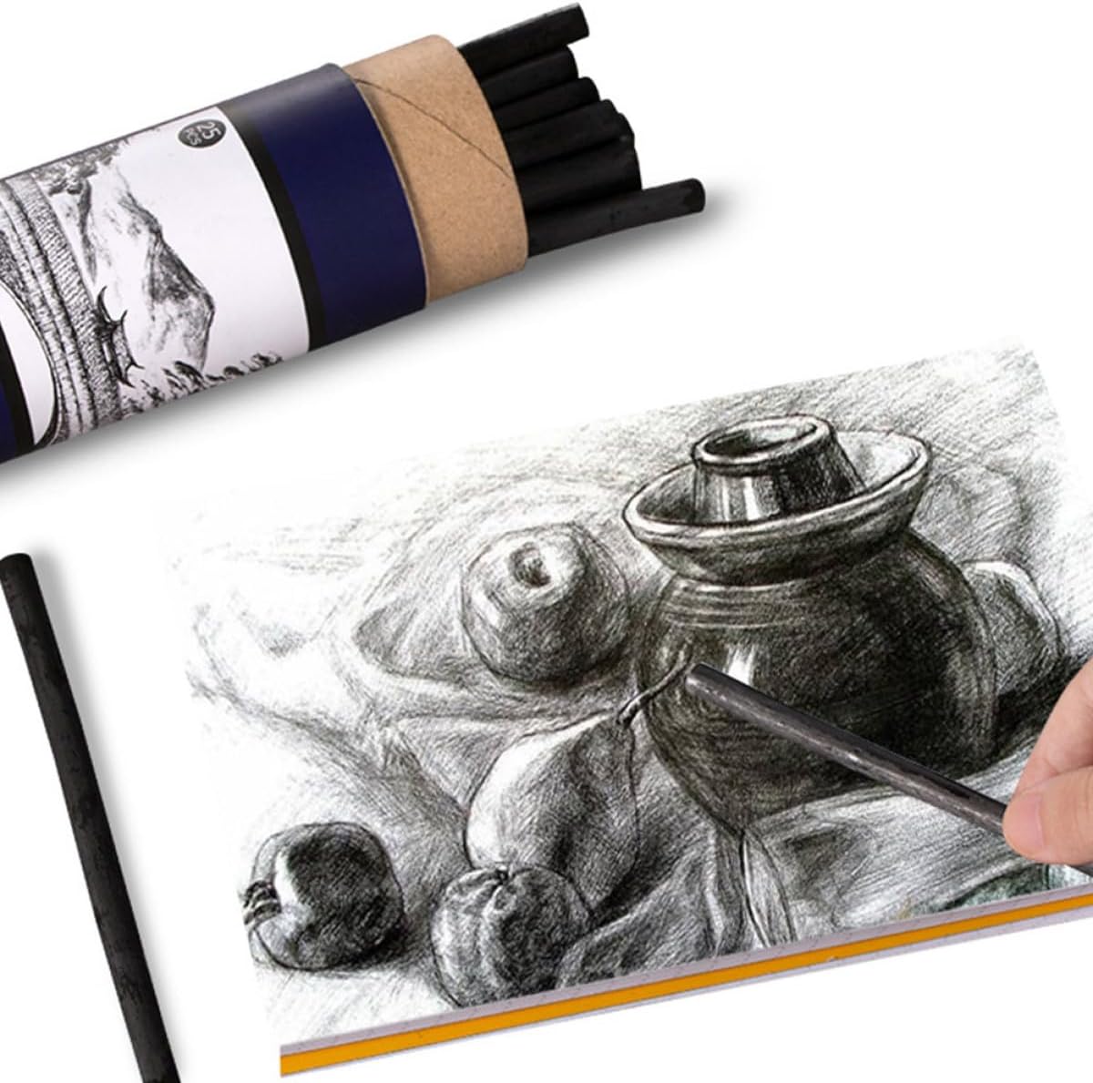 25pcs Willow Charcoal Sticks and Sketch Pencils 7-9mm Drawing Supplies for Artists and Beginners, Natural Wood Charcoal Bars for Sketching and Painting