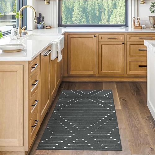 Miniatura 5 de LIVEBOX Alfombra gris de 2.3 x 3.6 pies, alfombra bohemia de algodón lavable, alfombra marroquí para puerta delantera, alfombra tejida a mano para