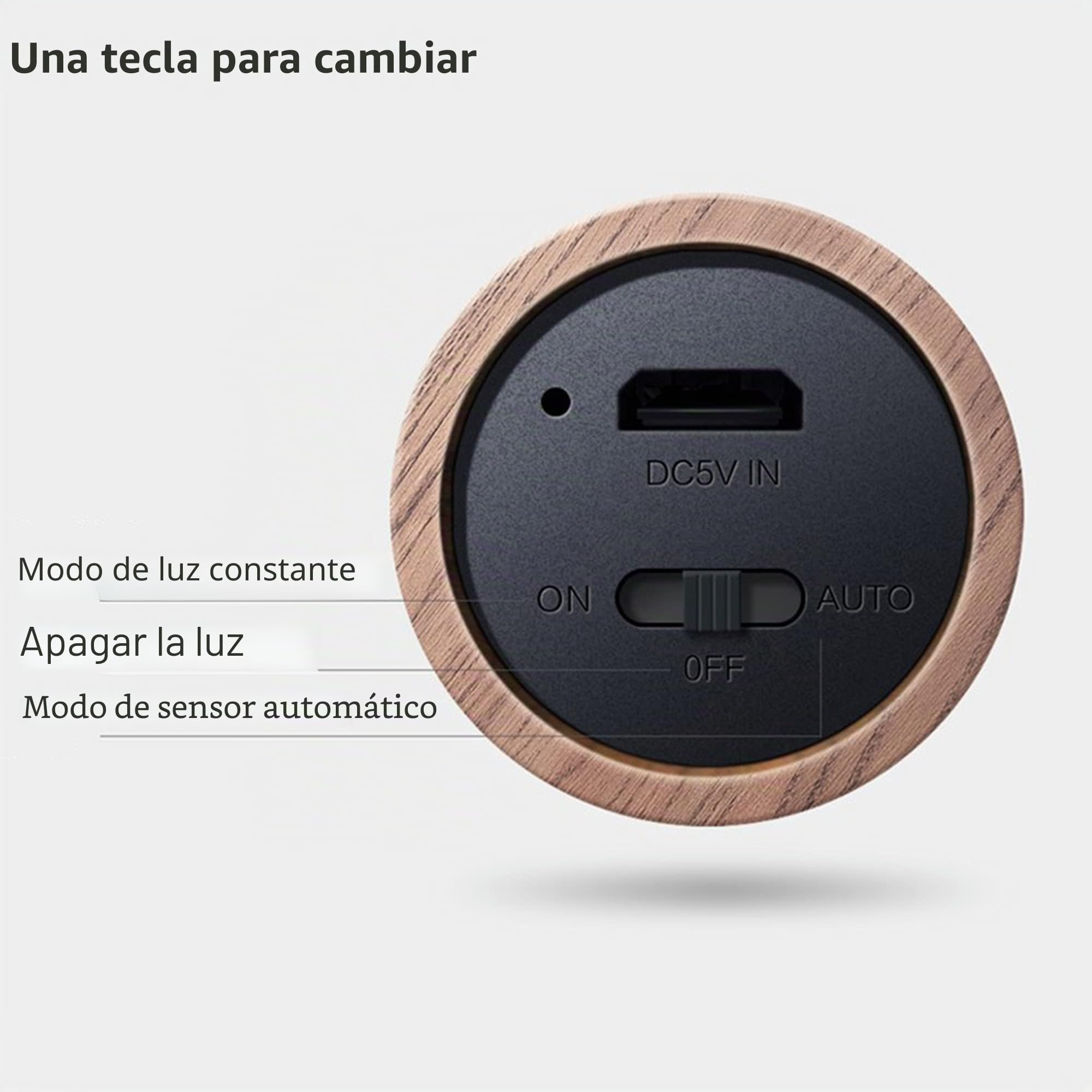 Luz con sensor de movimiento para interiores, lámpara de pared de madera, recargable, portátil, magnética, funciona con pilas, luz nocturna LED para niños, baño, armario, dormitorio, madera