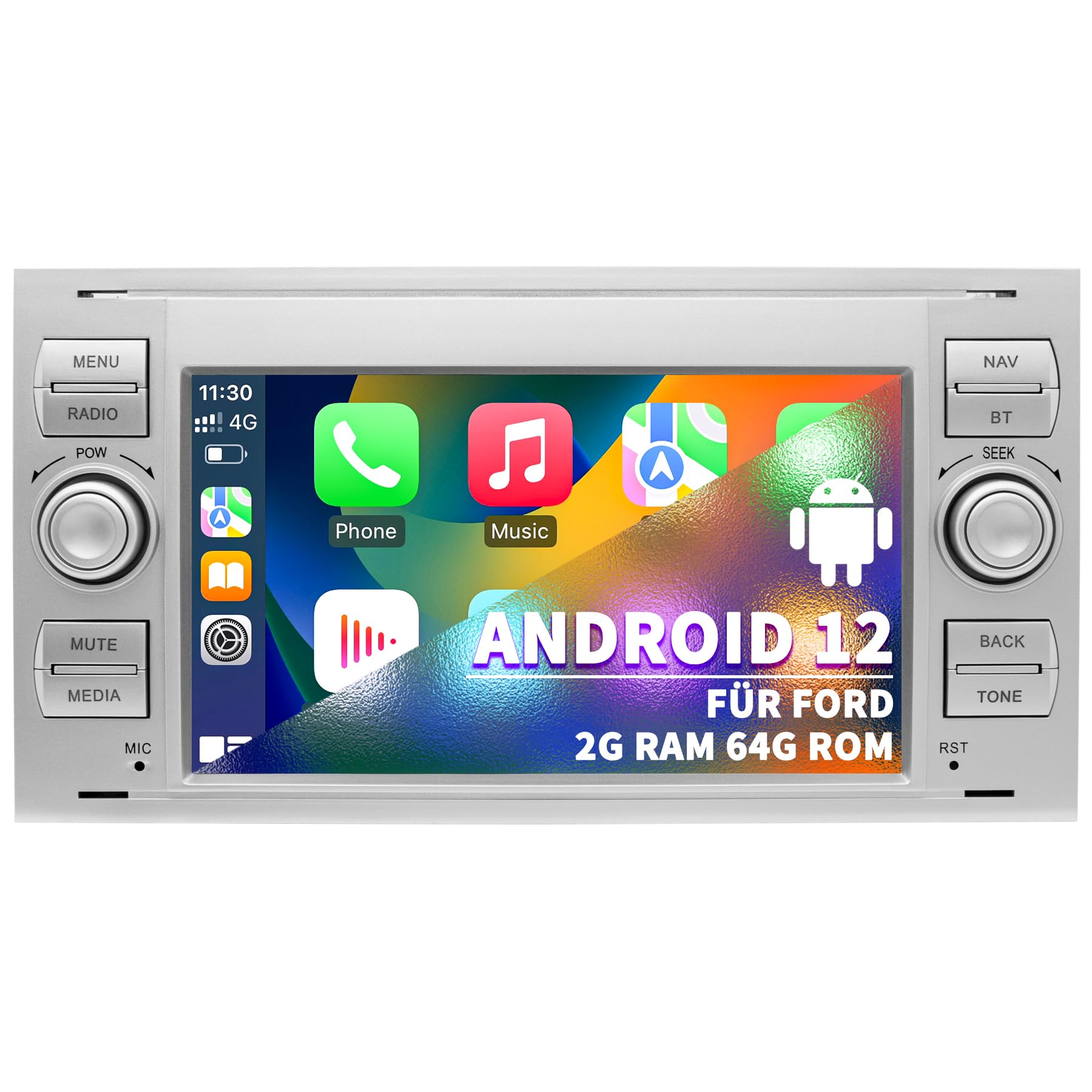 Radio de Coche para Ford Focus Mondeo S-MAX C-MAX Galaxy, Sistema Android 12 2G+64G, Pantalla Táctil de 7 Pulgadas, Radio Doble DIN Compatible con GPS Navi CarPlay Android Auto Bluetooth WiFi