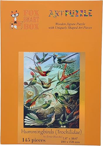 Miniatura 4 de Rompecabezas de madera para adultos, piezas de forma única, fabricado en los Estados Unidos por FoxSmartBox - 145 piezas - Colibríes