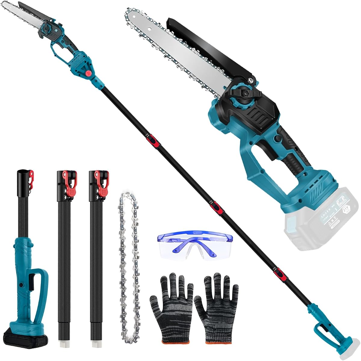 Akku Hochentaster Ast Kettensäge Profi-Astsäge kompatibel mit Makita 18V, 6 Zoll Bürstenlose 2 in 1 Astsäge mit Teleskopstiel und Teleskop Elektro Hochentaster Asts-äge Arbeitshöhe 4,5m (on Akku)