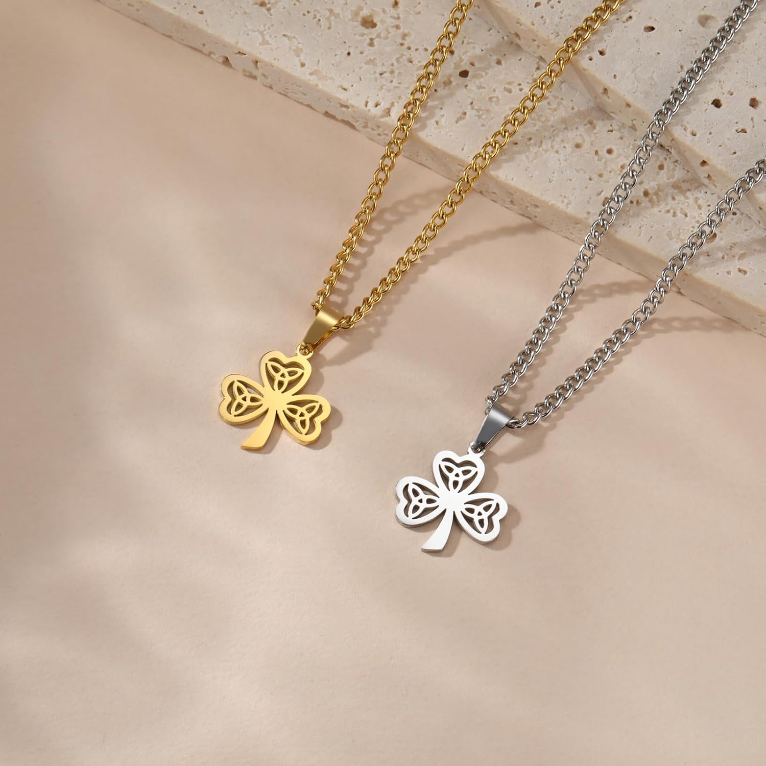 Amaxer Adjustable Celtic Knot Trinity Shamrock Necklace with Heart-Shaped Leaves Irish Good Luck Charm for St. Patrick's Day - Image 6