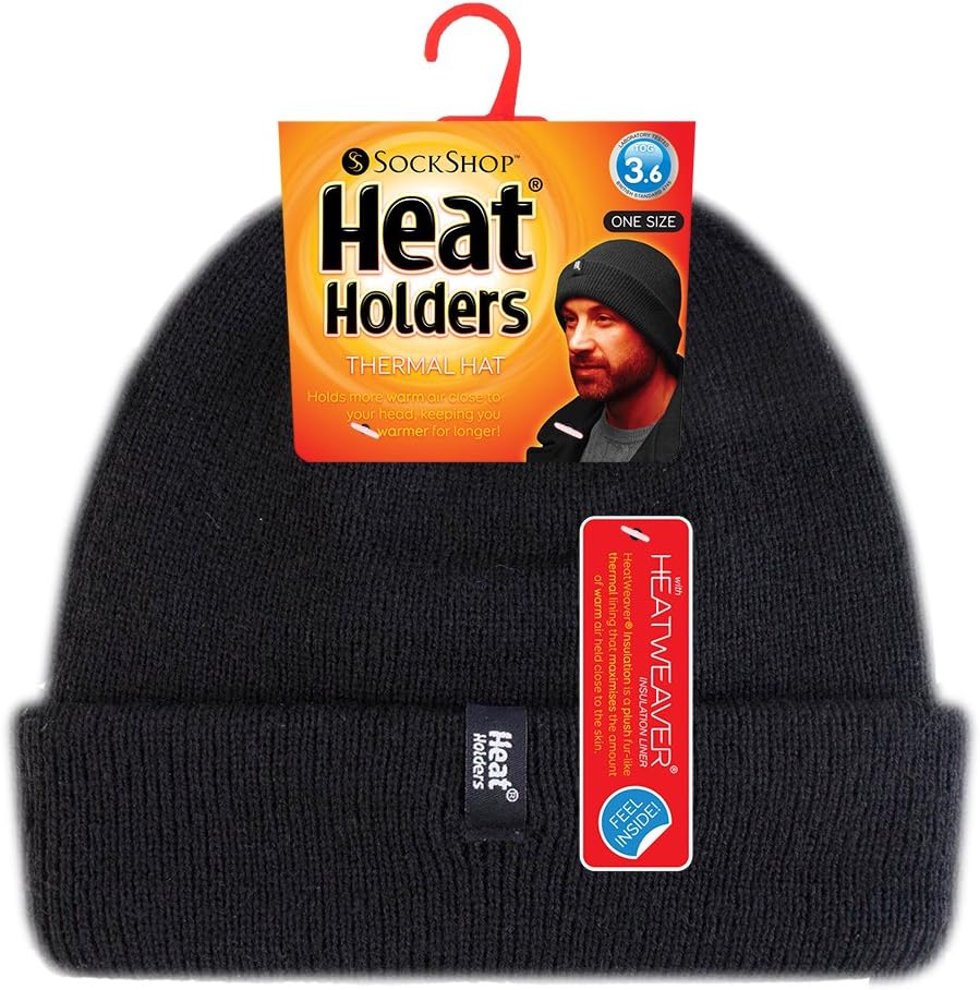 HEAT HOLDERS - Mens Fleece Lined Thermal Turn Over Cuff Winter Hat One Size - Image 2