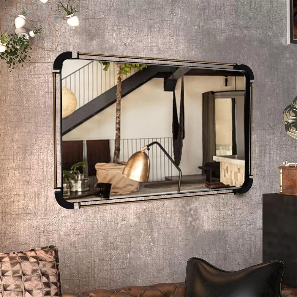 DAPANGGE Rectangular Wall Decor Mirror, Rustic Industrial Style with HD Float Glass, Vanity Mirror for Living Room, Entryway, or Hallway Décor