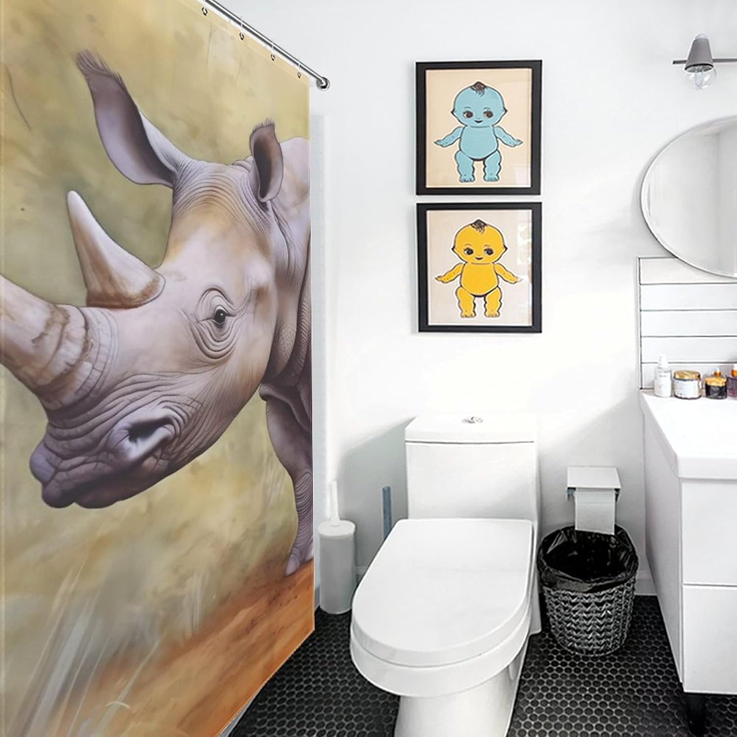 Rhinoceros Mama and Little Funny Shower Curtains Washable Bath Curtain Liner with Hooks for Bathroom Bath Tubs