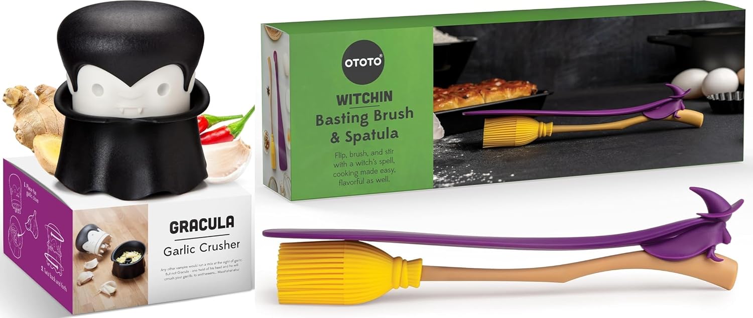 OTOTO Elizabat Kitchen Scissors - Halloween Goth Cute Bat Kitchen Shears,Witchin Pastry Brush and Baking Spatulas - Silicone Heat Resistant and Basting Brush,