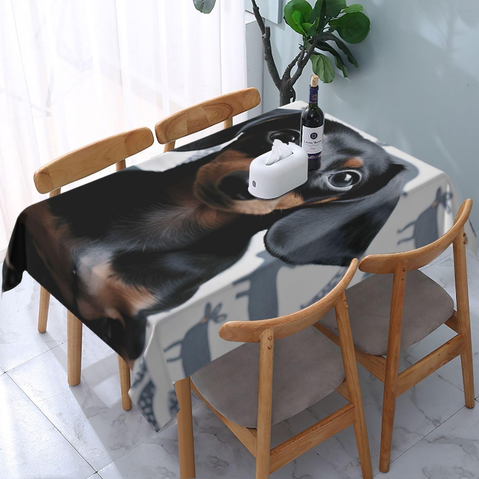 WPKJU Cute Dachshund Dog Printed Tablecloth Water Resistant Table Cover Washable Rectangle Table Cloth for Tables 54x72 in
